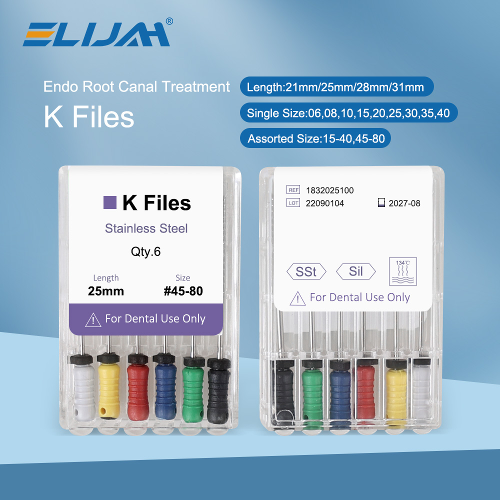 ELIJAH 6Pcs/Pack Dental Hand Use K Files 21cm 25mm Stainless Steel Endodontic Root Canal File Dental Dentistry Treatment Tools