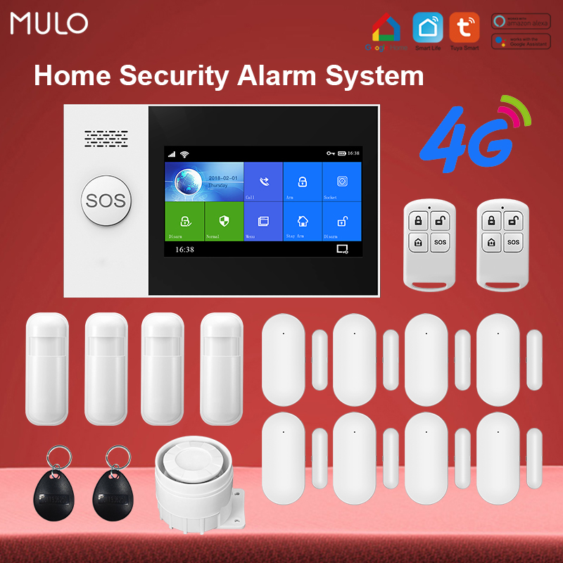 Mulo Smart Home WIFI Wireless Home Alarm System PG107 Tuya 4G  Burglar Security Alarm Support Alexa &amp; Google Suitable For Garage