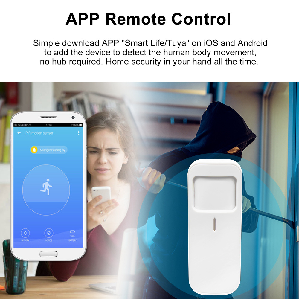 WIFI Human Body PIR Motion Sensor Emergency Alert Tuya Indoor Infrared Intrusion Alarm Wide Angle Detector Remote Monitoring