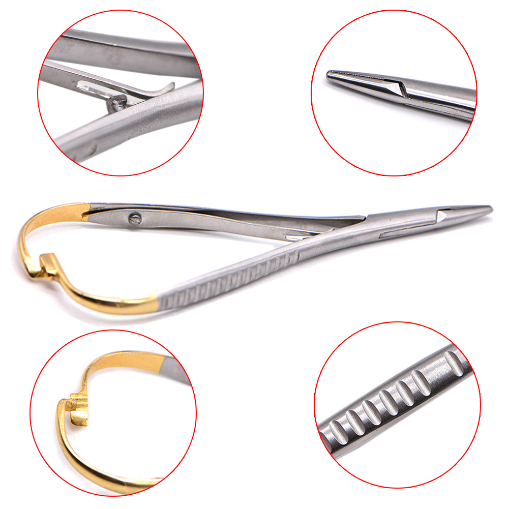 14Cm Dental Needle Holder Tweezers Stainless Steel Orthodontic Plier with Gold Handle Dental Surgical Tool Instrument