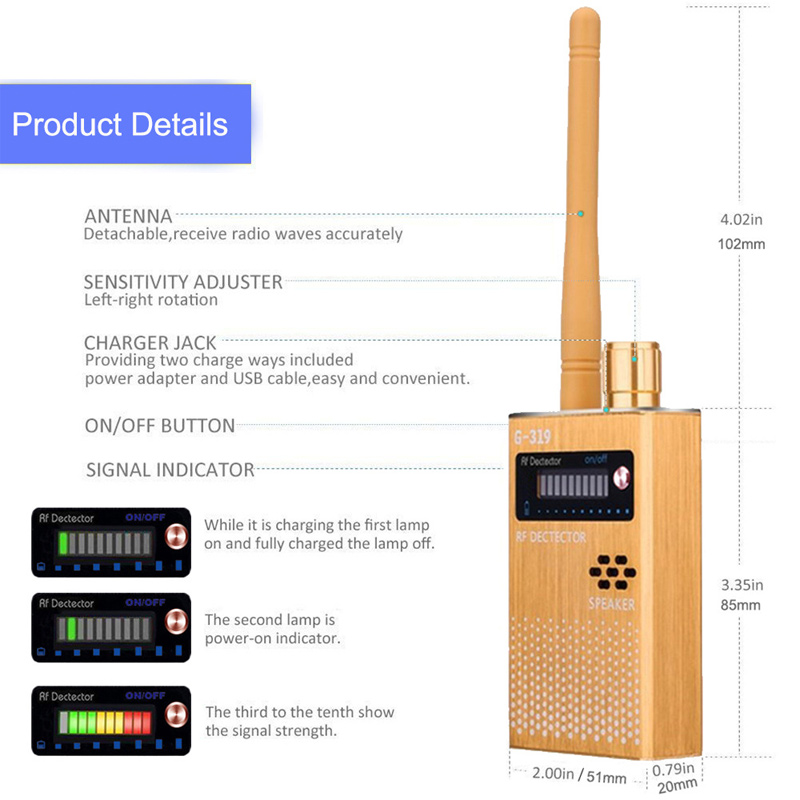 G319 Strong Anti-interference Radio Signal Detector Anti Eavesdropping Monitoring GPS Scanning Antiposition Camera Backtracking