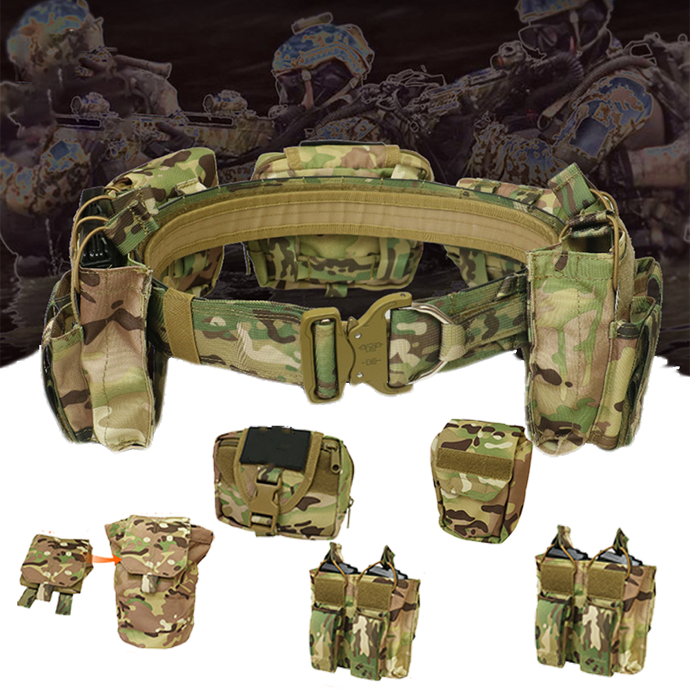 Outdoor Molle Tactical Belt Set Airsoft Combination Detachable Adjustable Waist Belt With 5 Accessory Packs for Hunting CS Game
