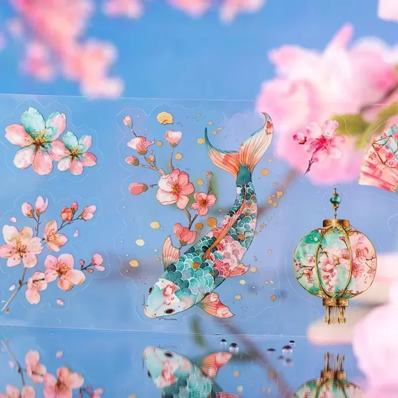 1Roll Cherry Blossom Love Song Landscaping Tape Handbook Base Collage European DIY Adhesives Supplies Scrapbooking 60mm*2m