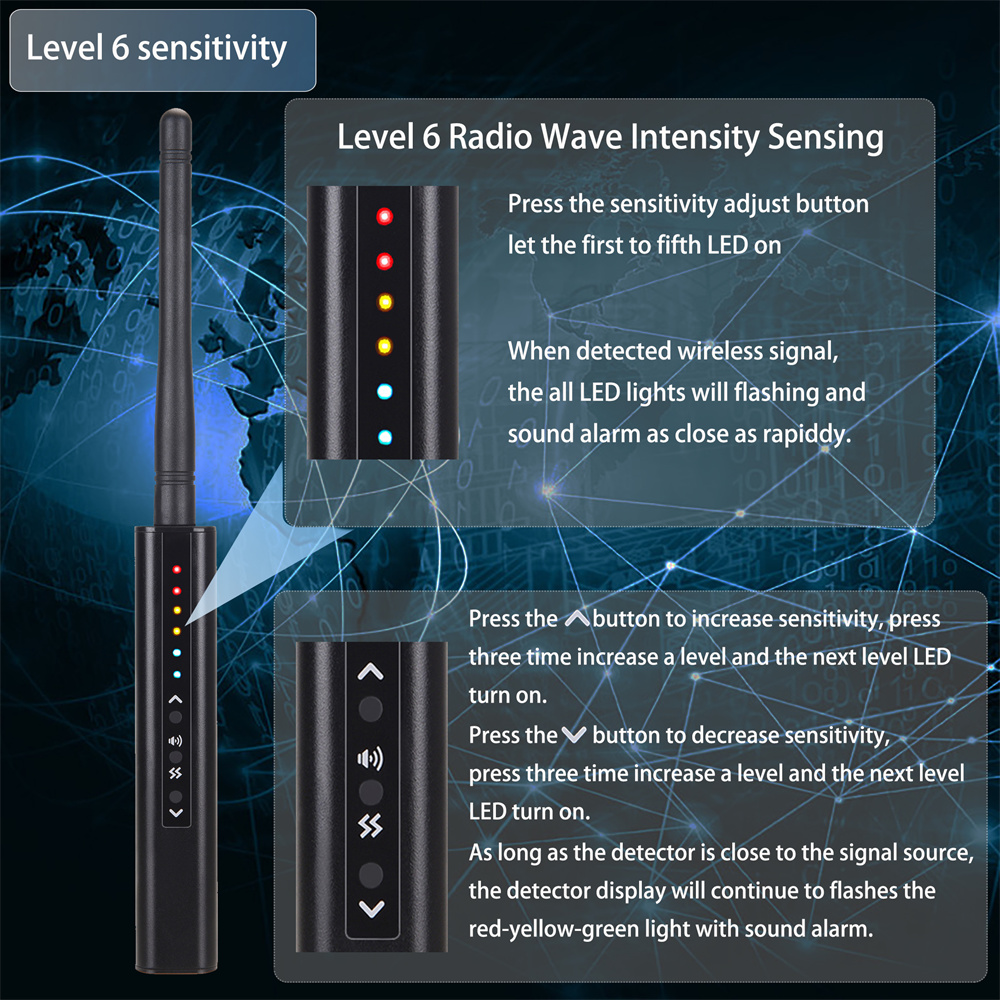 Wireless RF Signal Detector Bug Mini Audio Anti-Spy Camera GSM Finder GPS Signal Lens RF Locator Tracker Detects Radio Scanner