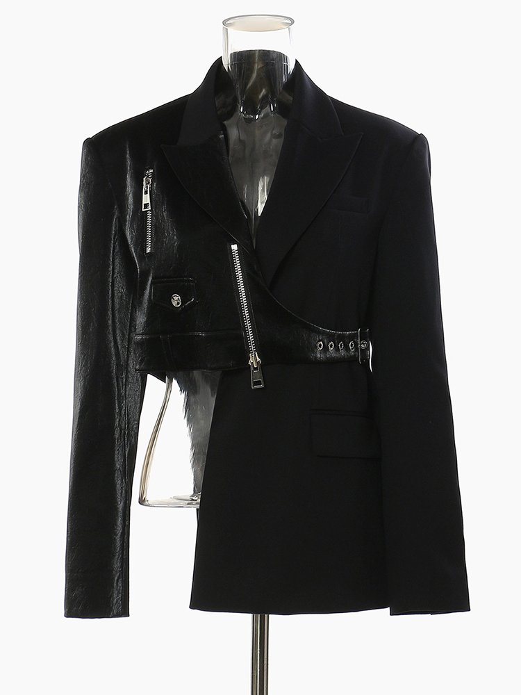 Women Black Irregular Pu Leather Blazer Newest Lapel Long Sleeve Loose Fit Jacket Fashion Tide Spring Autumn 2025 пиджак женский