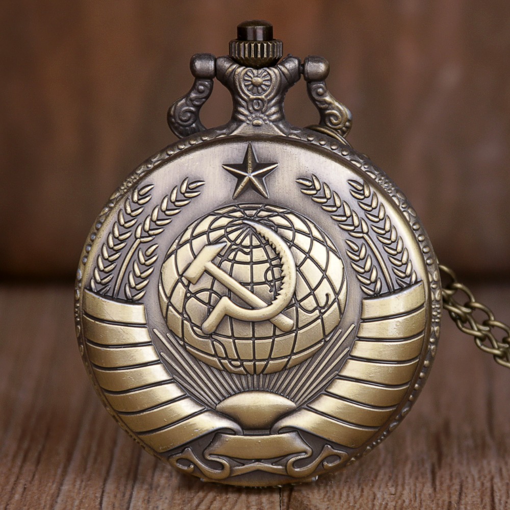 Retro Clock Sickle Icon Men&#039;s Pocket Watch Male Quartz Watches Vintage Pendant with Chain Gift man
