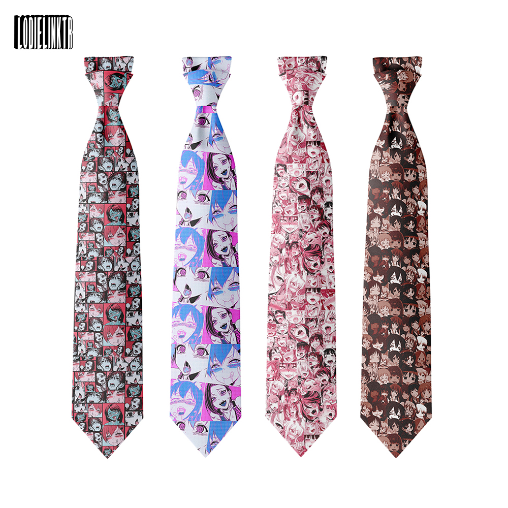 Japanese Anime Style Polyester Tie 8cm Wide Cosplay Women Funny Cute Cartoon Accessories Shirt Suit College Necktie Party Gift
