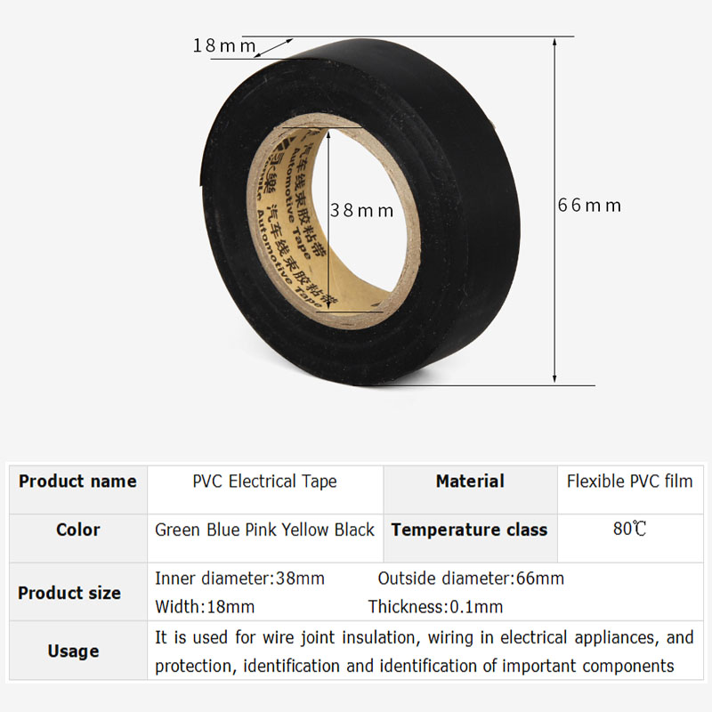 Hot Sale! 0.1mm×18mm×20m Electrical Insulation Tape, Waterproof Flame Retardant, Multi-Color (Green/Blue/Red/Yellow/Black)