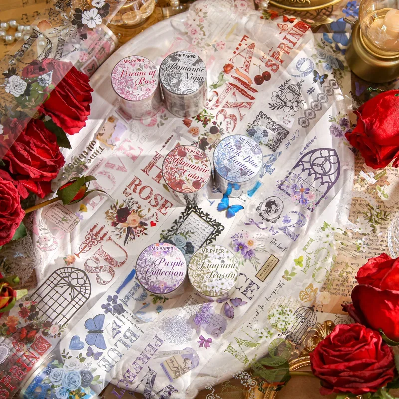 Mr.Paper 6 Style 200cm/roll PET Texture Tape Retro Botanical Floral Theme DIY Handbook Decoration Dairy Notepad