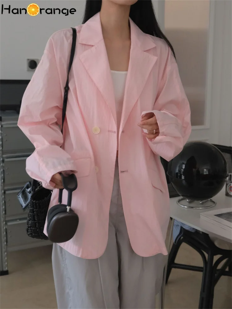 HanOrange 2025 Summer Silhouette Sunscreen Blazer Lightweight Breathable Simple Casual Jacket Orange/Pink