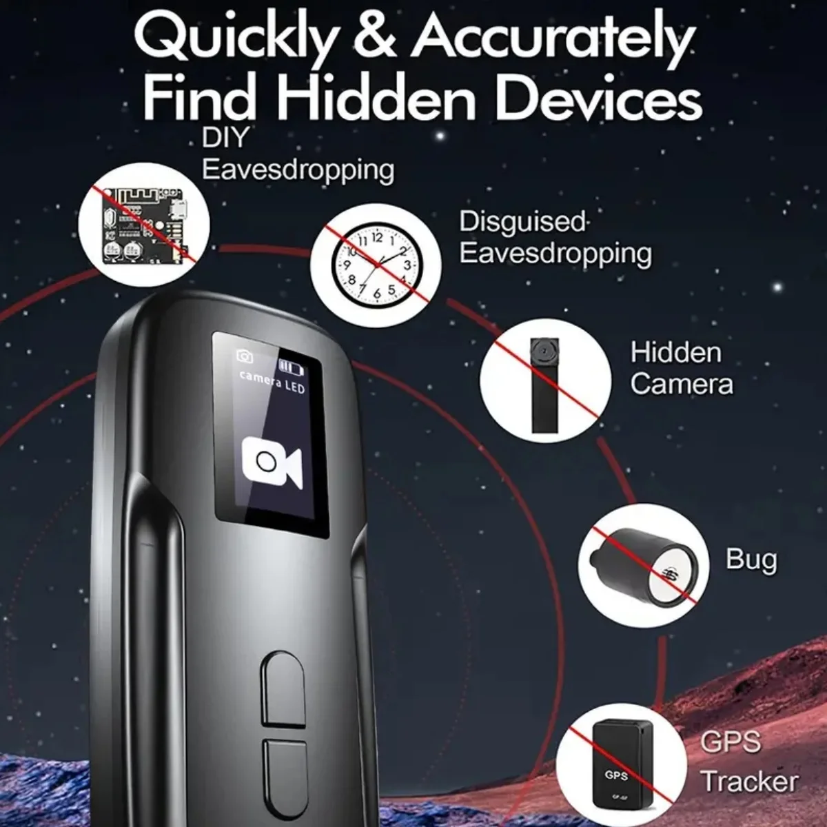 Hidden Camera Detectors Device Detector,Spy Detector,RF/Bug Signal Scanning/IR Mode Detection/Magnetic Field Detection