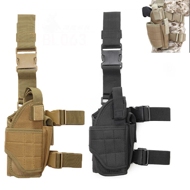 Military tactics Molle drooping leg gun holster universal right thigh pistol holster magazine pocket Glock pistol holder