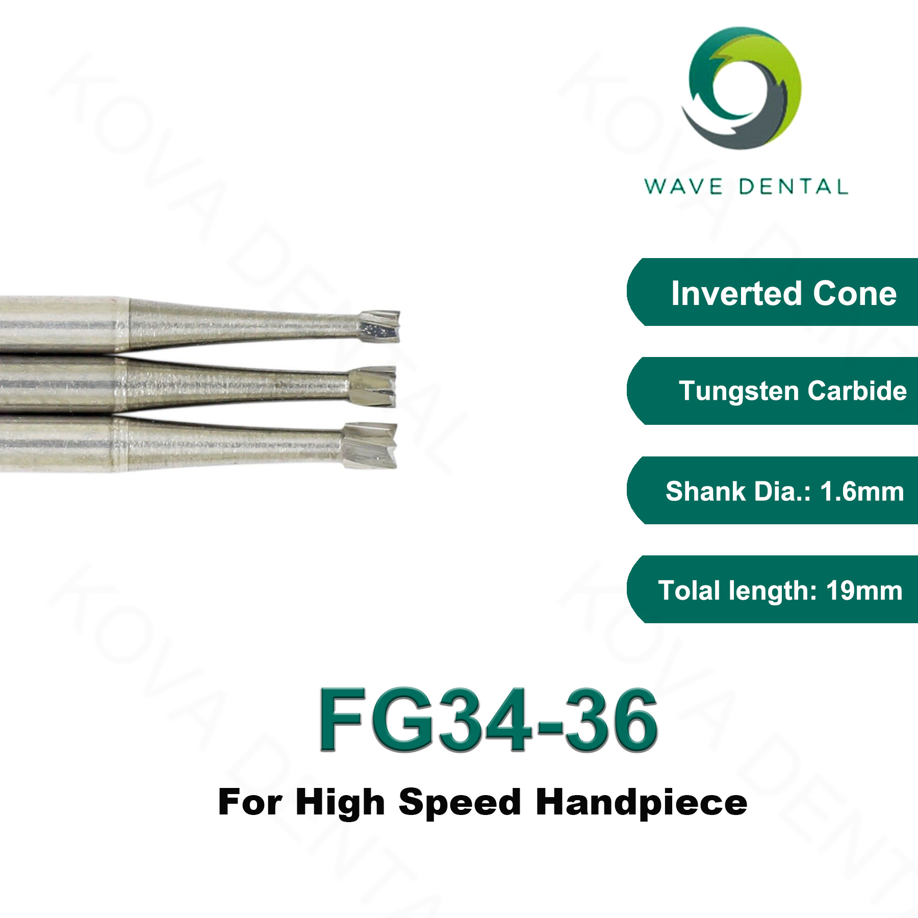 WAVE Dental Drill Bits Carbide Burs Dental Strawberries Inverted Cone Head FG34/35/36 Dia1.6mm For High Speed Turbine