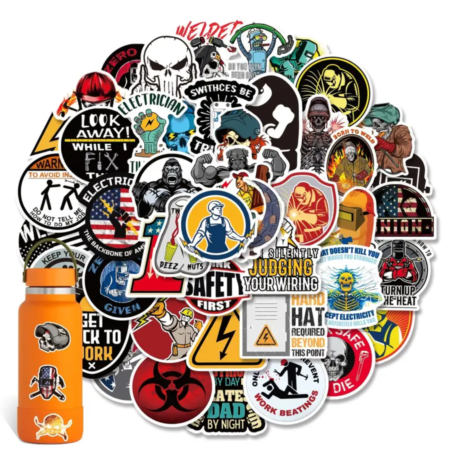 200 PCS Welding Stickers For Welding Hood &amp; Tool Box 100% Vinyl Stickers Stickers For Adults Badass Welder Stickers Including Fl