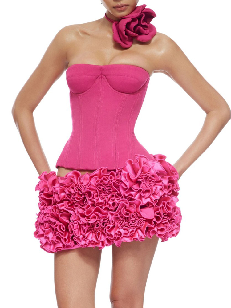 Brithday Skirts Set Christmas Sets for Women Suit2 Pieces Red Flower Wedding Guest Woman Gowns Prom Dresses Luxury Women&#039;s Suits
