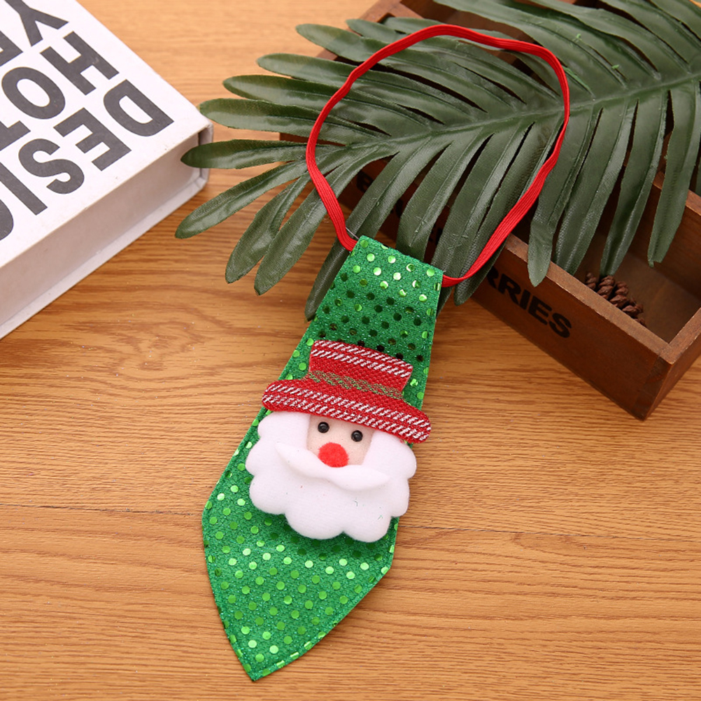 2pcs Christmas Sequin Neckties Tree Hanging Decorations Cute Elk Pattern Holiday Party Home Decoration Red Green