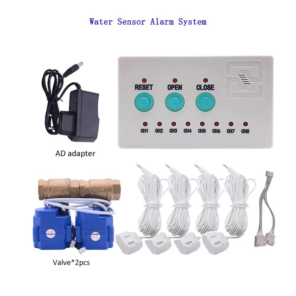 Water Leakage Sensor for Smart Home Flood Overflow Alarm System with 2pc DN25/DN20/DN15 Valve Leak Detector( 4pcs Cables )
