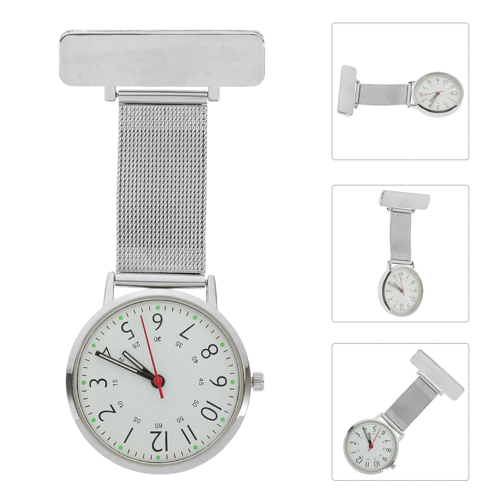Digital Nurses Watch Silver Clip Nurse Chest Hanging Lapel Pin Stainless Steel Accurate Timekeeping Hospital Use Nursing Watches