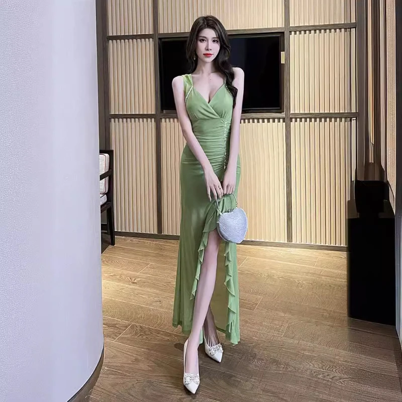 Summer Black Dress Women&#039;s Sexy Foot Bath Foot Massage Spa Technician Work Clothes Backless Long Skirt Elegant Women&#039;s Dress