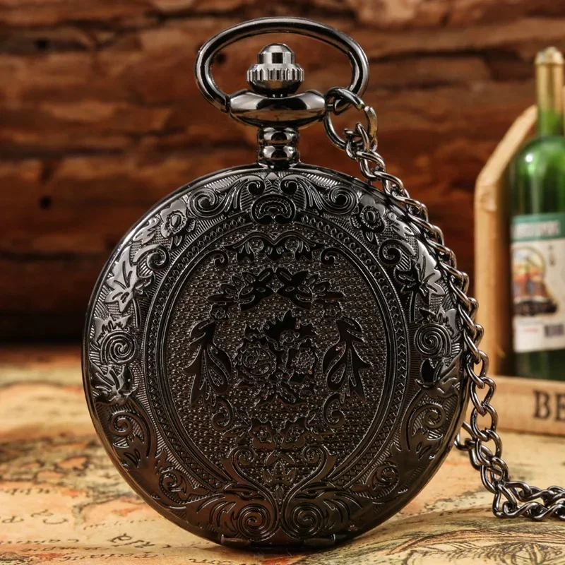 Vintage Engraved Flower Shield Pattern Retro Quartz Pocket Watch for Men Women Necklace Chain Reloj De Bolsillo Gift