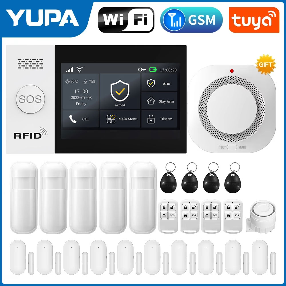 Tuya WIFI Smart Home GSM Alarm System PIR Detector Doors Detectors Alarm 2G/4G 433Mhz Wireless Smart Life APP With Aleax