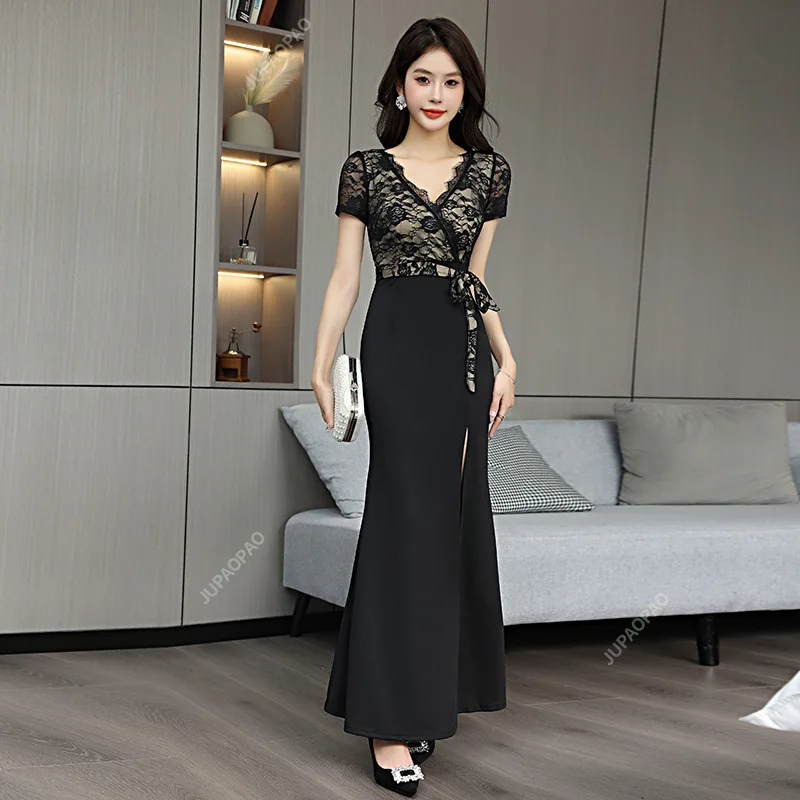 Retro Autumn Elegant Women&#039;s Long Skirt Casual Black Dress Fashionable French Women&#039;s Foot Massage Technician Health Club Dress