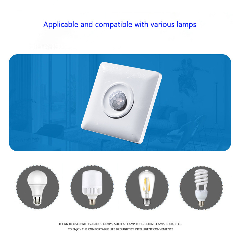 Intelligent Human Infrared PIR Motion Sensor Light Sensing LED Open Wire Switch Panel Home Corridor Delay Regulating Switch