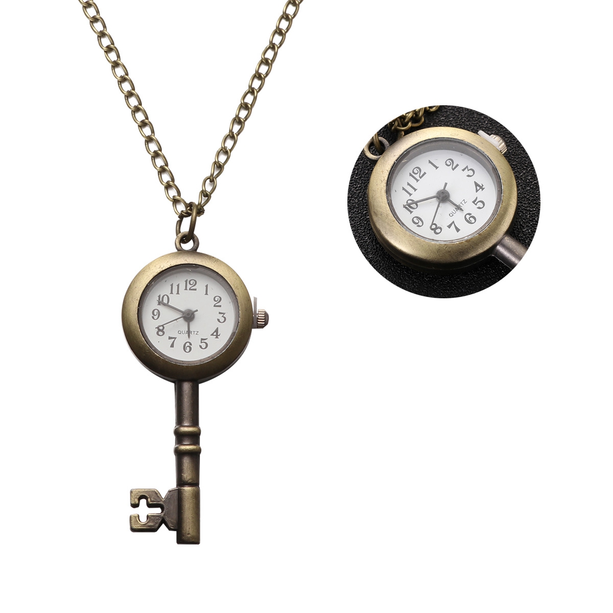 Flip Pocket Watch Quartz Bronze Necklace Retro Pendant Accurate Timekeeping Vintage Gift for Daily Party Shopping Stylish