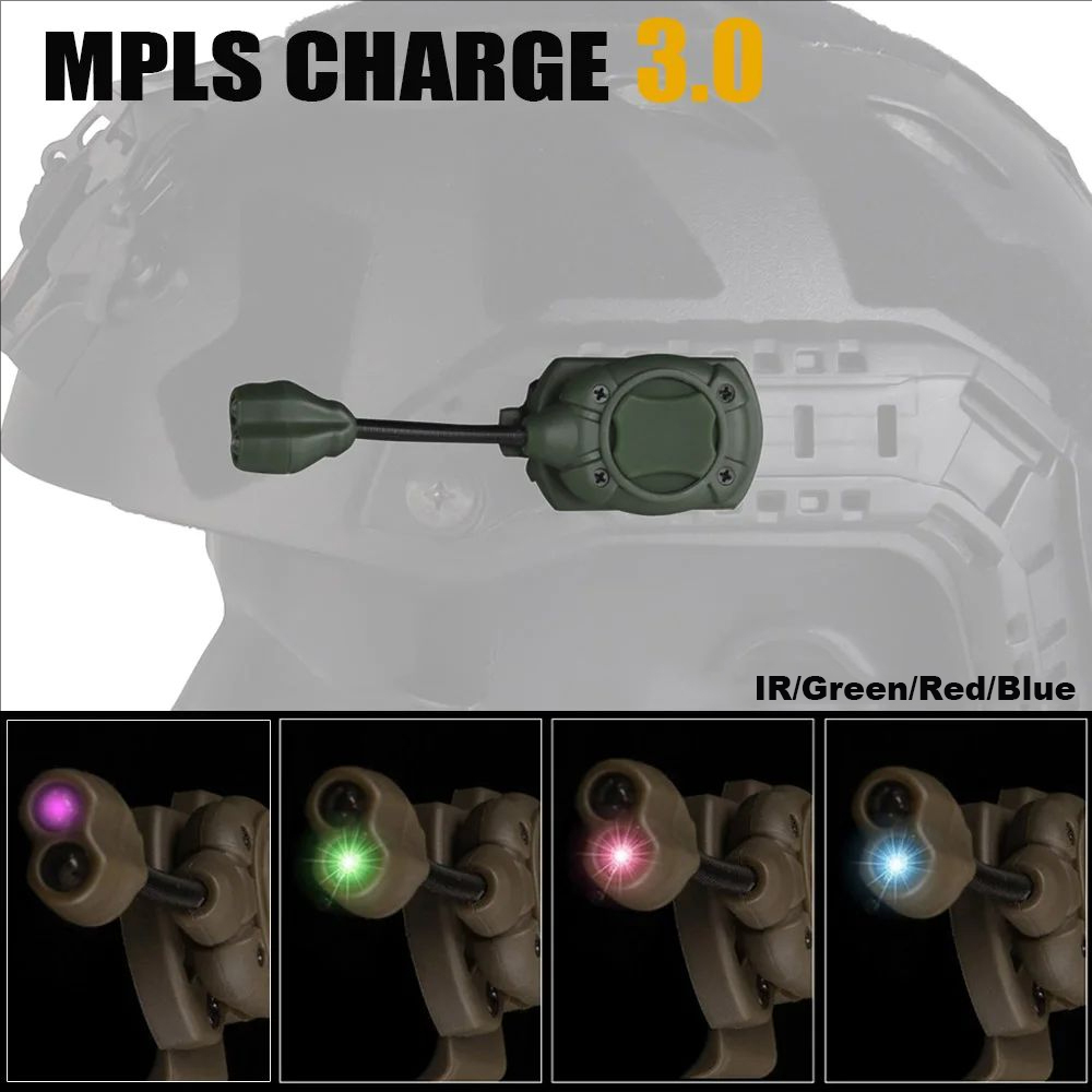 MPLS CHARGE 3.0 Tactical Helmet Light 4 Mode Red/Green/Blue/IR LED Lamp Airsoft Hunting Cycling Fishing Flashlight EnergySaving