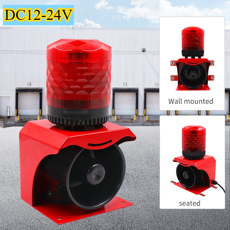 SF-513 Industrial Horn Siren Emergency Sound and Light Alarm Red LED Flashing Strobe Warning Light with Remote Control 12V 24V