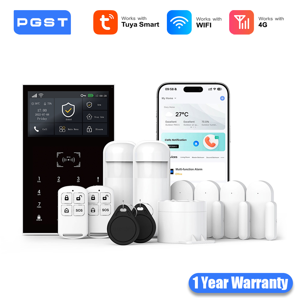 PGST 2.4G WiFi 4G Home Alarm System Tuya Security Protection Alarm Security System Kit Smart Life Automation Motion Door Sensor