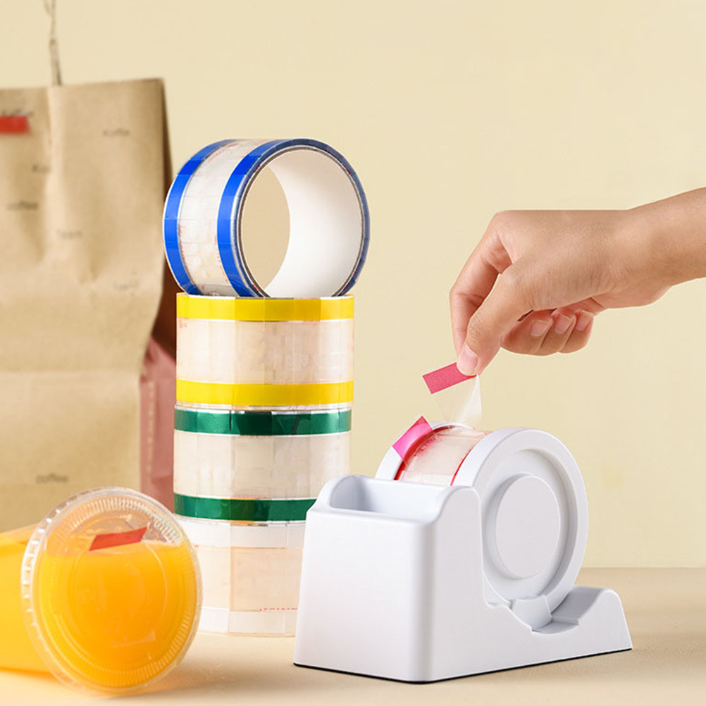 Plastic Tape Dispenser for Cup Lids Milk Tea Shop White Office Supplies Desk Holder Household Sticker Dispenser Portable Desktop