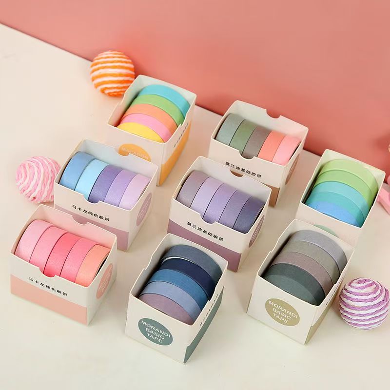 5Rolls/Box Solid Color Washi Tape Set Decorative Masking Tape Cute Scrapbooking Adhesive Tape School Stationery Supplies