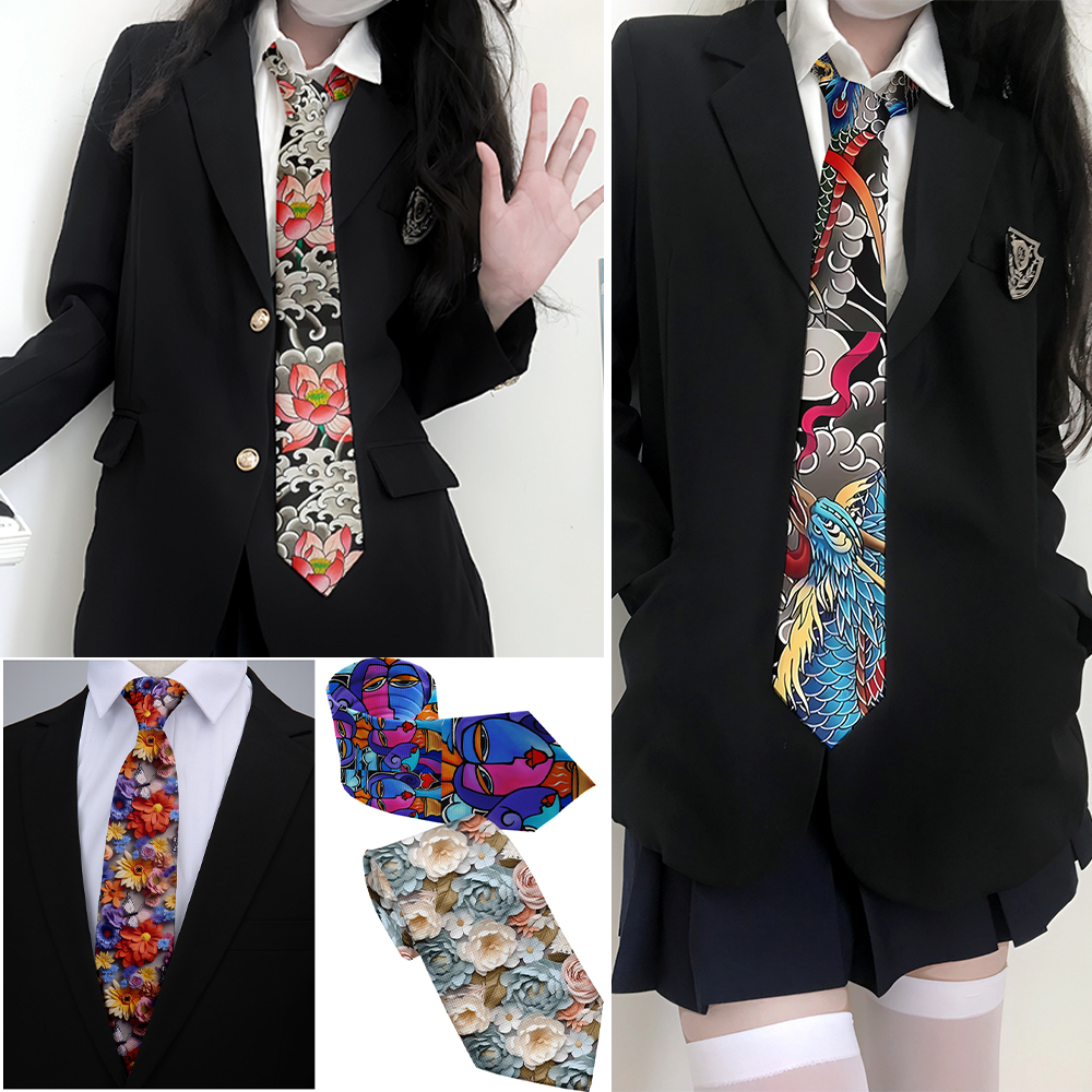 Anti-tattoo pattern printed tie men&#039;s 8cm wide casual business tea party shirt with tie knitted polyester fashion tie ladies