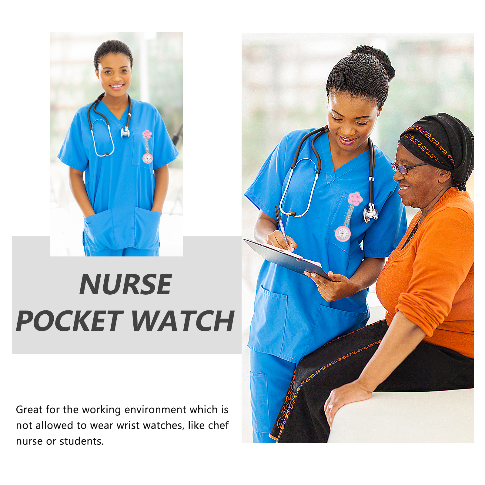Nursing Accessories Flowers Nurse Chest Watch Pink Women Lapel Clip Student Pocket Hanging Quartz Movement Watches