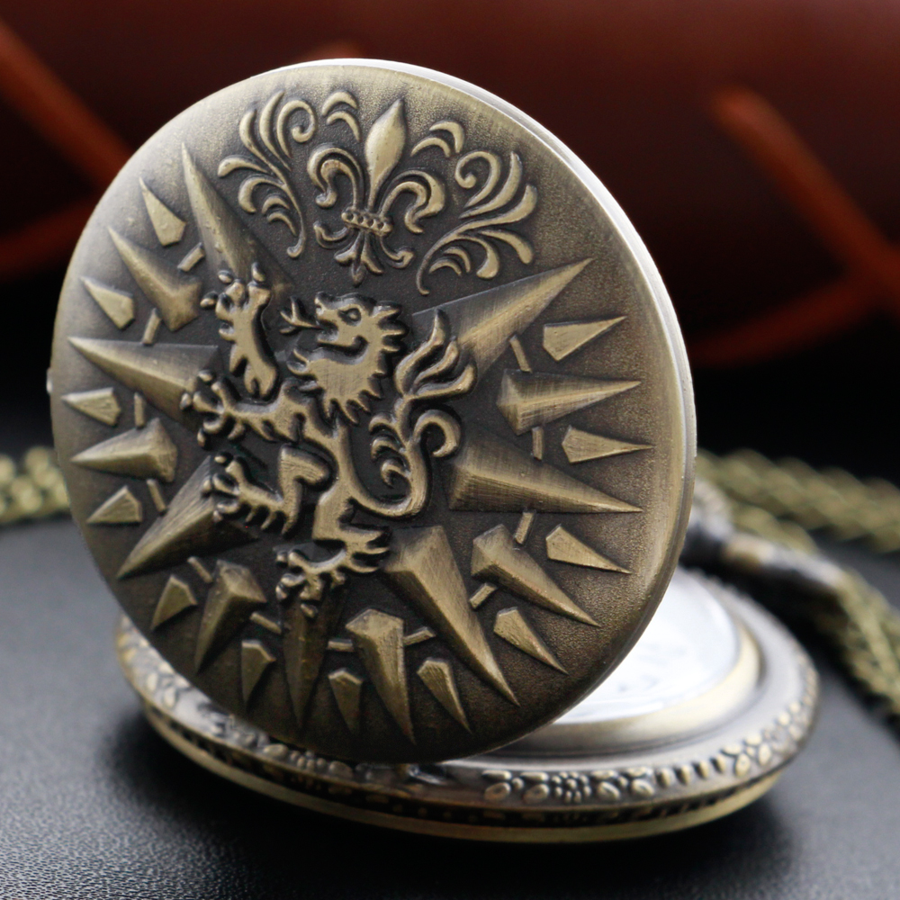 Mythology and Legend Series Flaming Monster Steam Punk Digital Bronze Quartz Pocket Watch Necklace Pendant Clock Series Gift