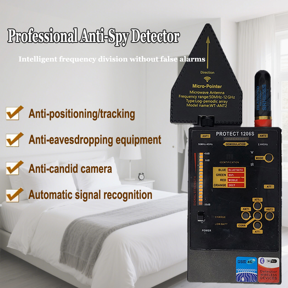 1206S Professional Digital RF Bluetooth Detector,GSM/GPS Tracker/WiFi Detector Hunter Sweeper,Anti-Spy Cam Find Laser Bug Zapper