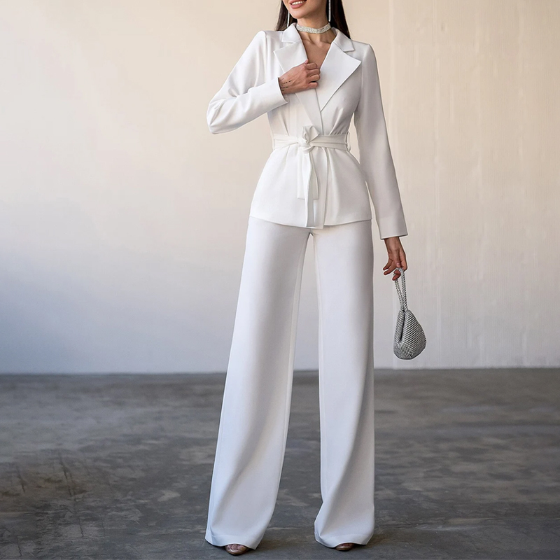 Elegant Women Suits White Notch Lapel Solid Color Outfits Wedding Party Tuxedo Formal Daily Casual Office Pants Sets 2 Piece2025