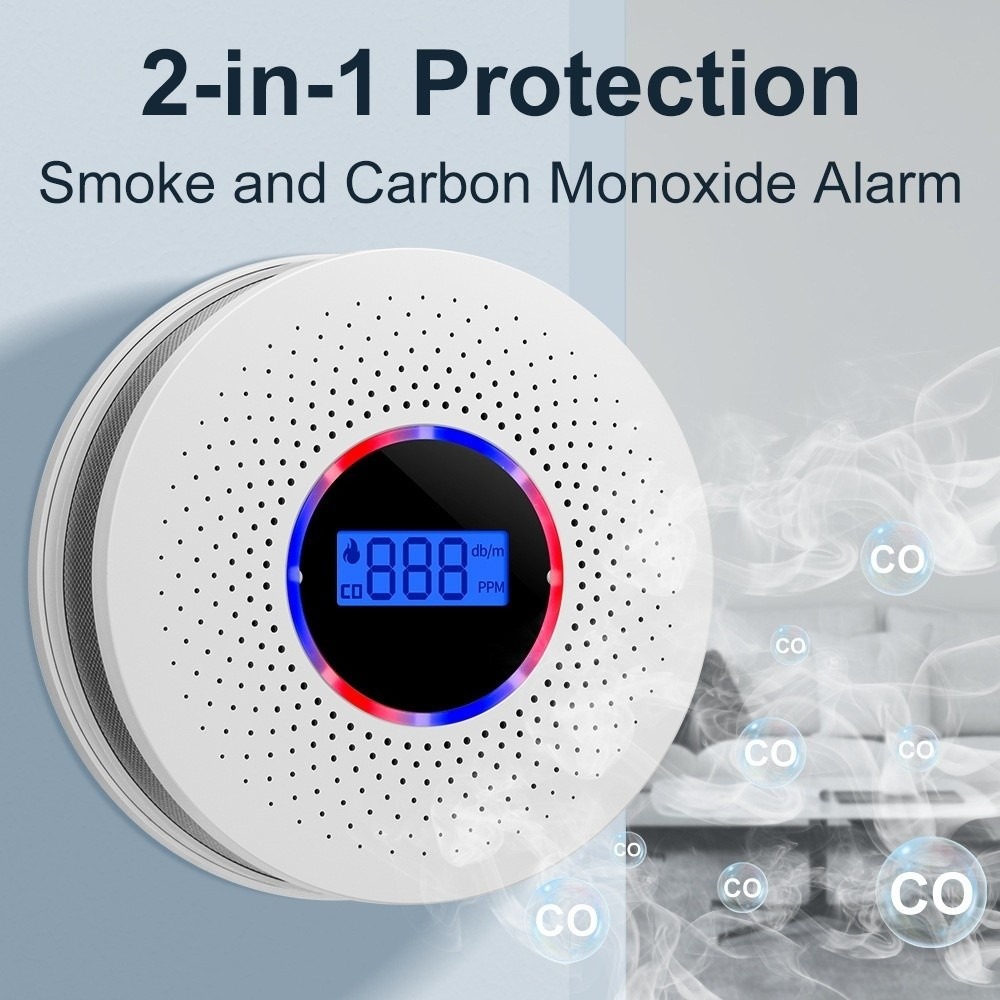Air Quality Monitor 2 in 1 Carbon Monoxide Detector Portable Wireless Smoke Alarm LCD Display CO Monoxide Alarm Hotel Security