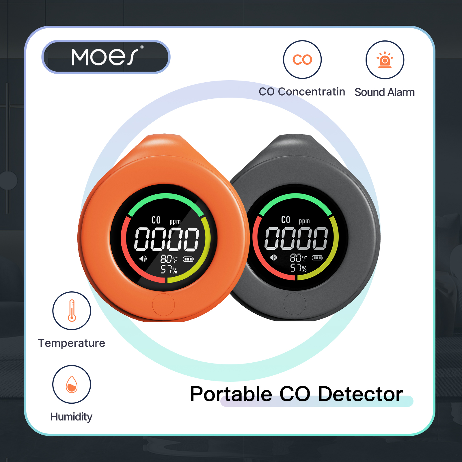 MOES Mini Carbon Monoxide Detector Travel 3-in-1 Portable Temp/Humi/CO Meter with Magnetic Suction 120 Hour Standby Chargeable