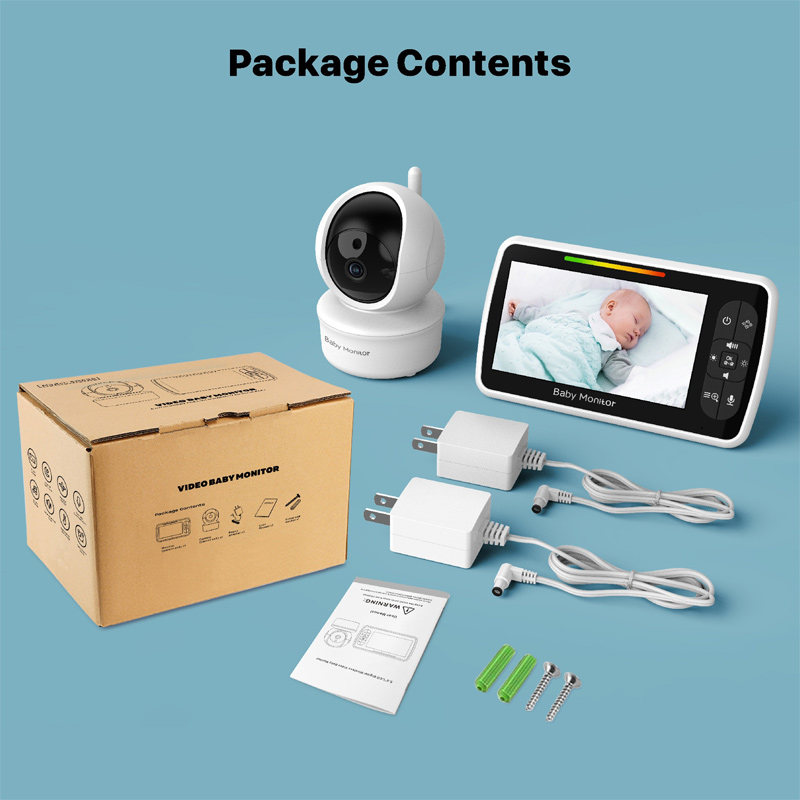 Two-way Voice Intercom 5-Inch Baby Monitor Auto Infrared Night Vision Feeding Timer Remote Pan&amp;Tilt Zoom In/Out Plug and Play