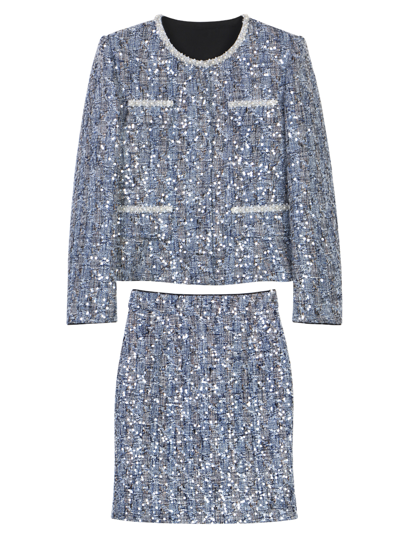 2025 new elegant light luxury heavy industry pearl diamond design two-piece jacket + skirt suit