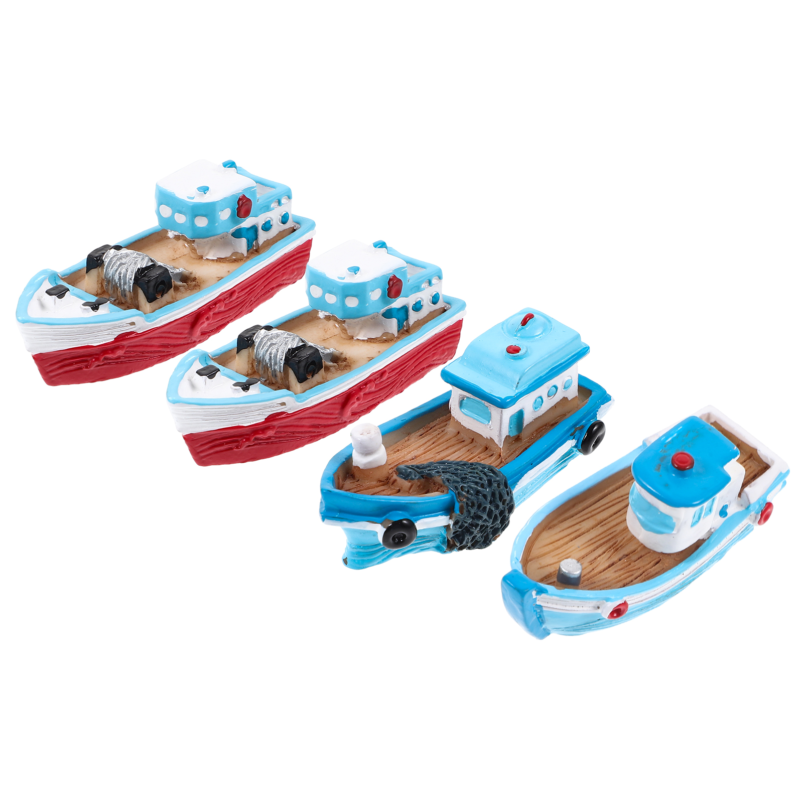 4 Pcs Resin Fishing Boat Ornaments Miniature Three-dimensional Toy Ships Decor Seaside