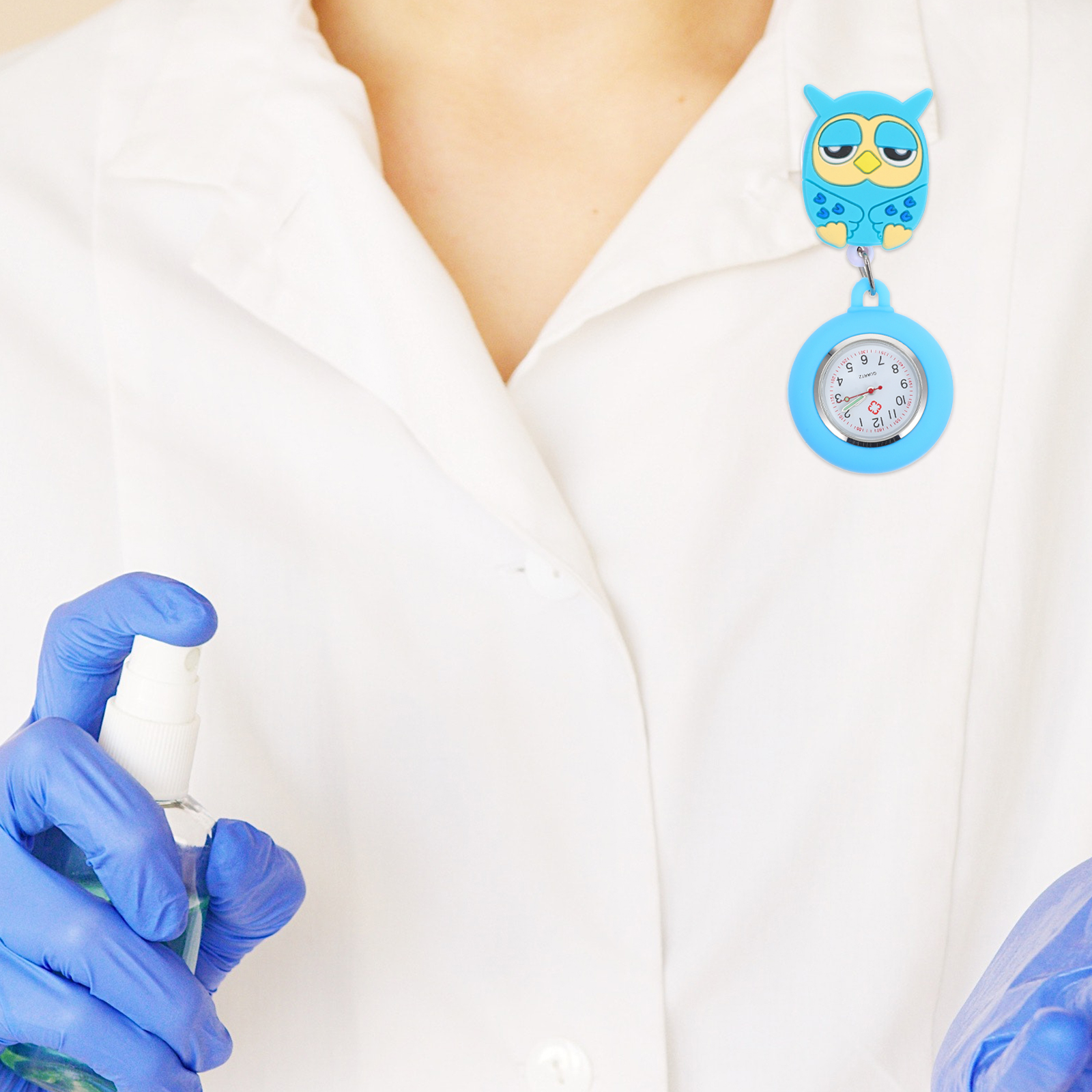 Cute Owl Pocket Watch Soft Rubber Blue Silicone Second For Doctors Nurses Medical Nurse Pocket Watch Gifts
