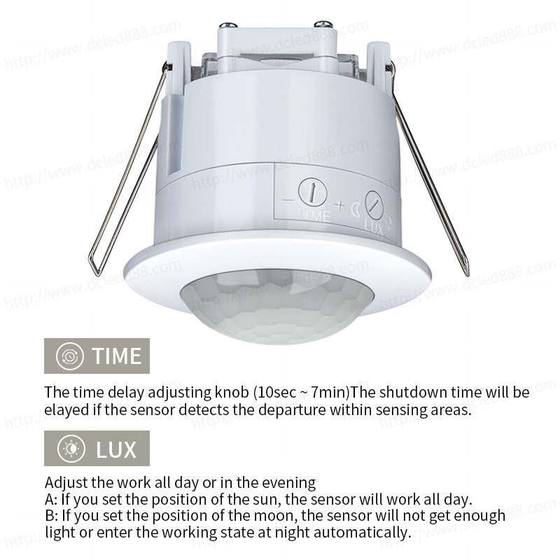 360 Degrees Infrared Recessed PIR Ceiling Motion Sensor Human Body Induction Switch Intelligent Adjustable Light Control Sensor