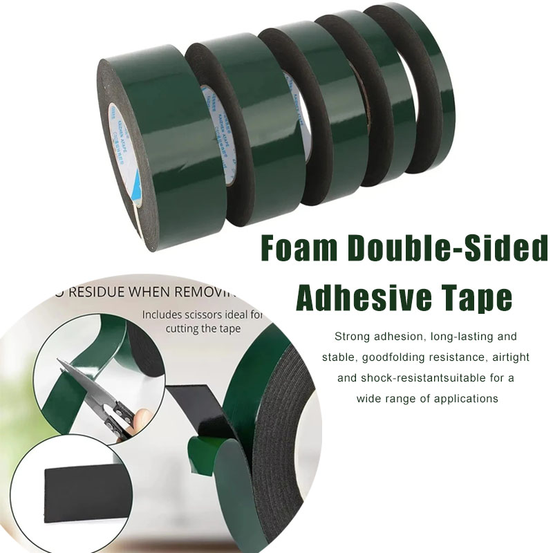 Mounting Tapes Green Film Black Double Sided Tape Strong Self Adhesive Sponge Strip 10-50mm Width Multifunctional PE Foam Tape
