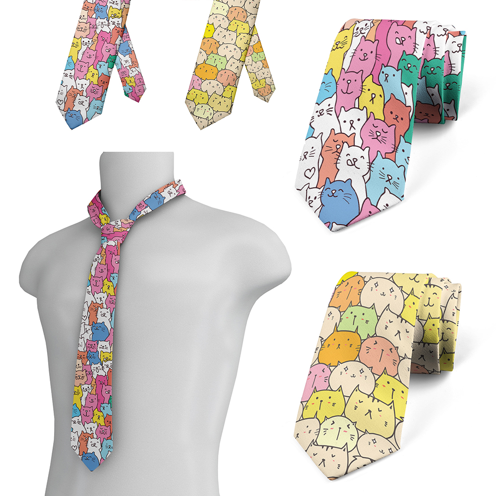 New cartoon bear printed tie men&#039;s women&#039;s fashion casual 8 cm wide polyester tie wedding party birthday novelty gift