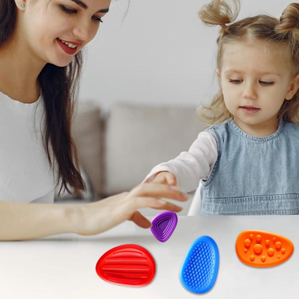 6pcs/set Textured Soft Worry Stone Fidget Toy Silicone No Noise Children Sensory Stone Creative Relaxing Textured Worry Rocks