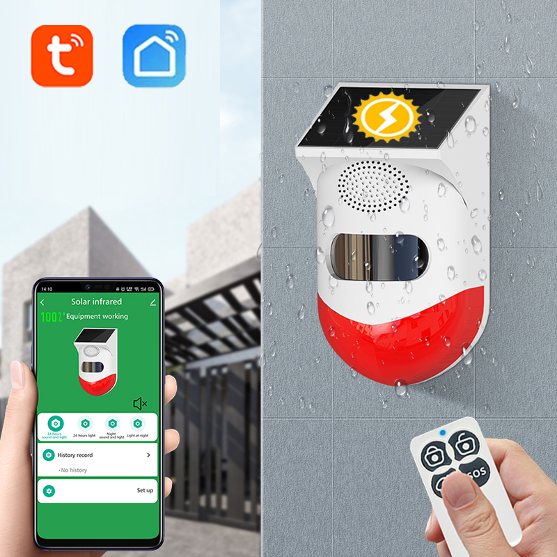 Tuya APP Solar Charge PIR Sensor Wireless Remote Control  Farm Garden Security Sound Light Alarm Movement Detector Smart Wifi