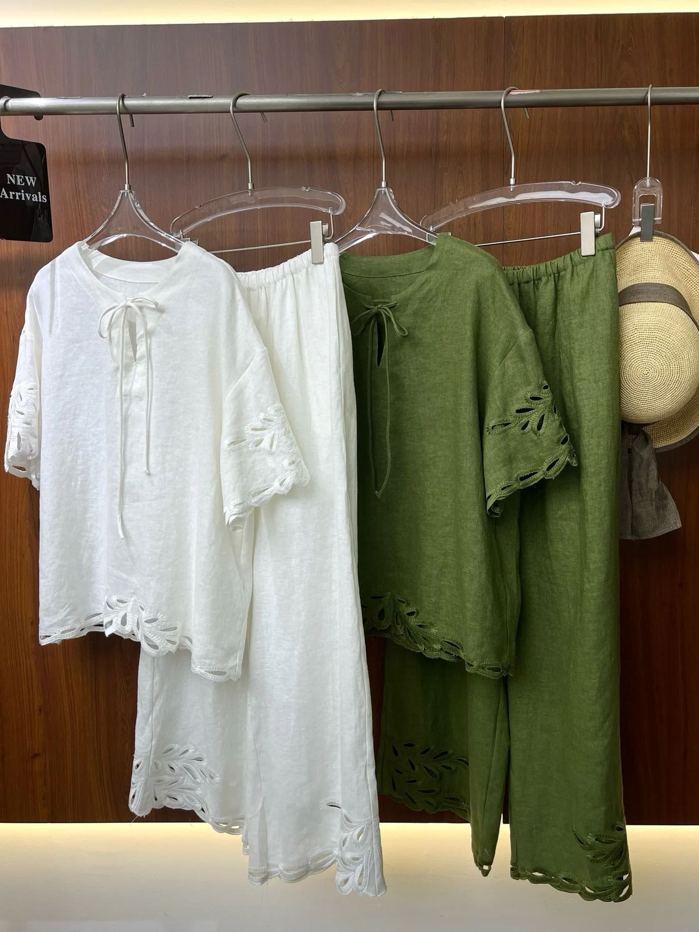 Summer women&#039;s french retro hollowed-out 100% linen suit